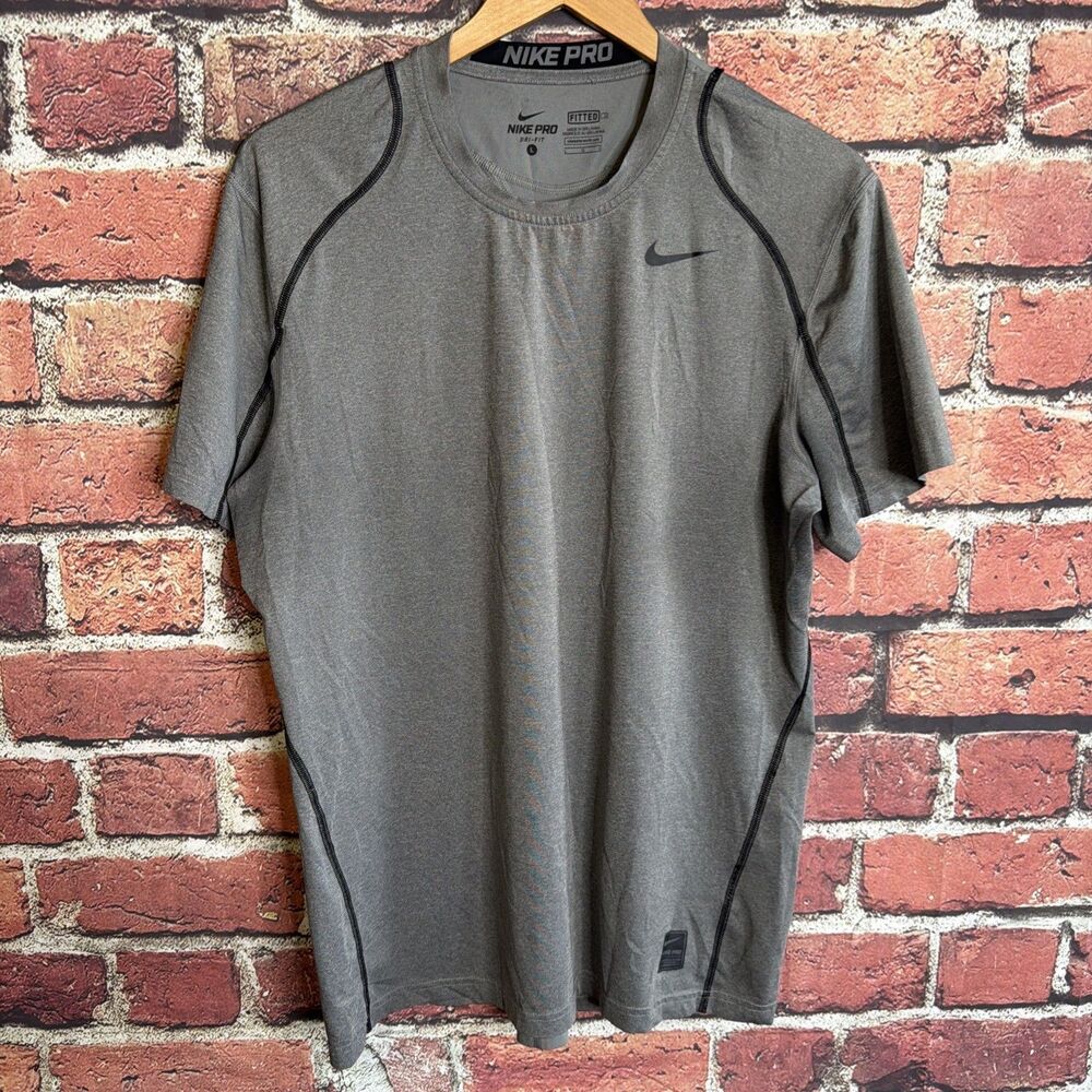 Nike Pro Combat Dri-FIT Fitted Shirt L Grey Men Training Athletic Base Layer